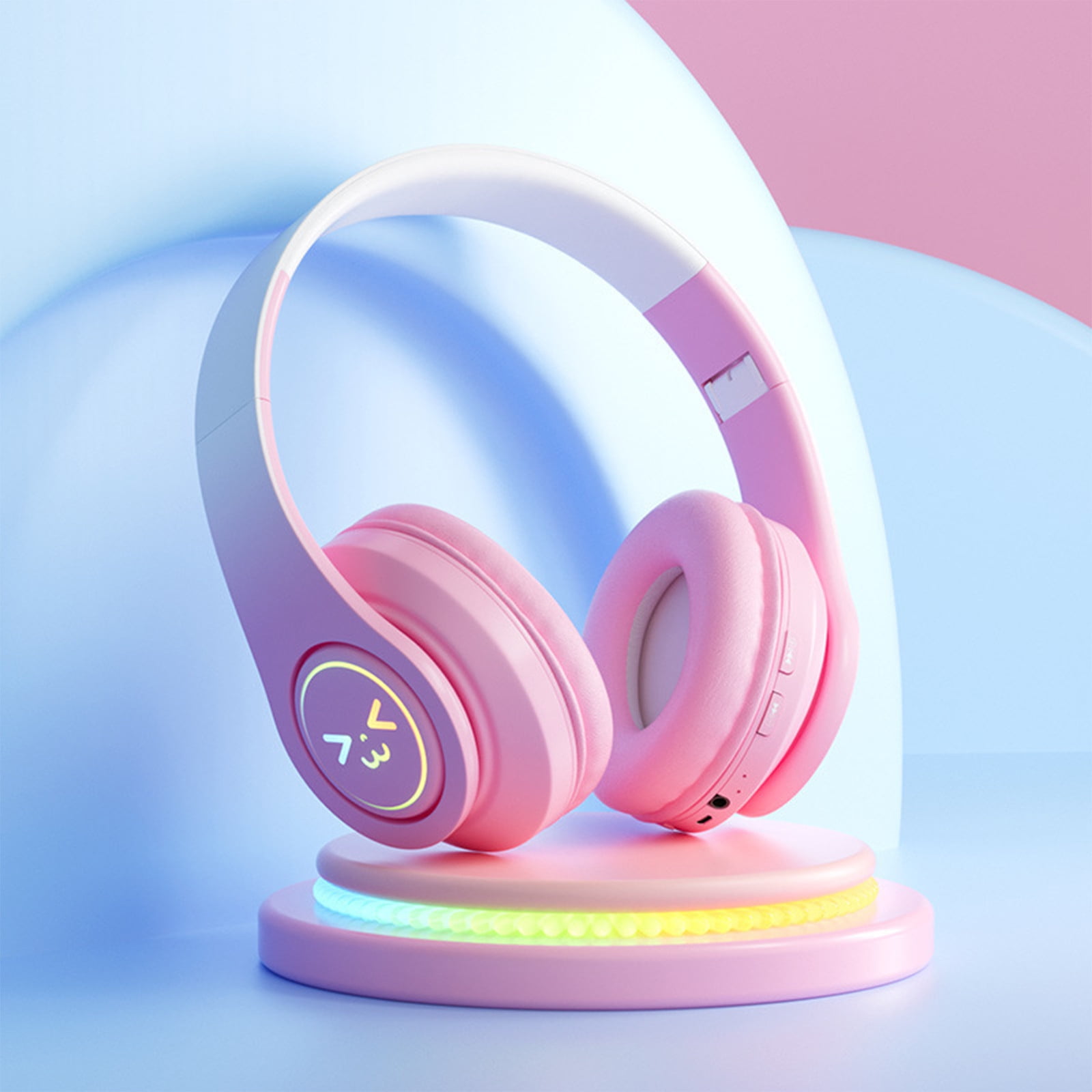 Bluetooth Kids Headphones Fit for Aged 3-21, Colorful LED Lights Comfort Wireless Headphones with Microphone 94dB Volume Limited for School/PC/TV/Cellphones