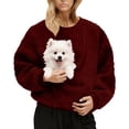 thumbnail image 3 of lcziwo Wine Women Sweatshirt with Dog Pouch Winter Fleece Crewneck Pullover Solid Color Casual Loose Long Sleeve Tops Streetwear L, 3 of 6