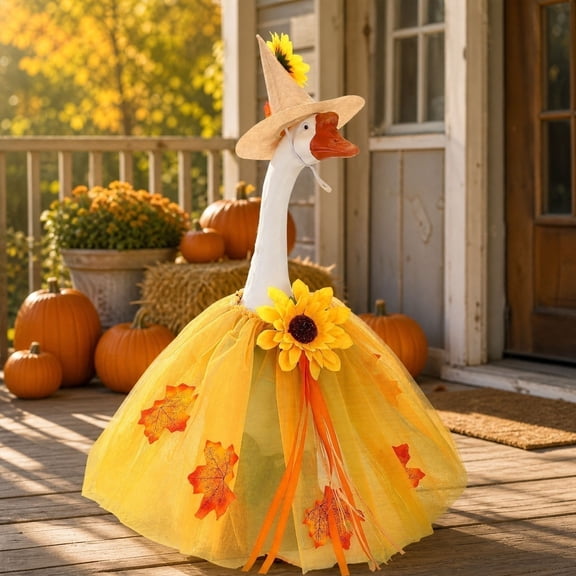Porch Goose Decorative Clothing Set, Outdoor Lawn Goose Apparel, Durable Garden Statue Outfit, Themed Goose Costume for Porch Patio Garden Decoration, Perfect Gift for Garden Enthusiasts Yellow