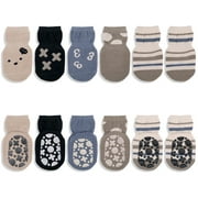 Taihexin 6 Pairs Baby Non Slip Socks, Cute Toddler Non-Skid Ankle Socks with Grips, Baby Socks with Grippers, Cartoon Floor Non Slip Socks, Anti-Slip Crew Cotton Socks for Infants Toddlers Girls Boys