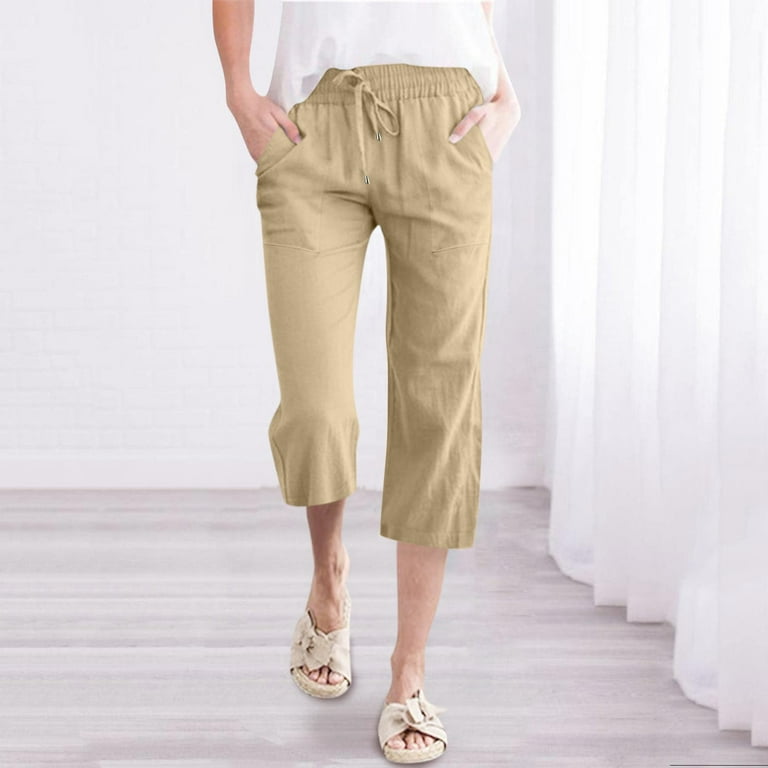 Yinguo Womens Capri Pants Wide Leg Crop Pants Solid Loose Comfy