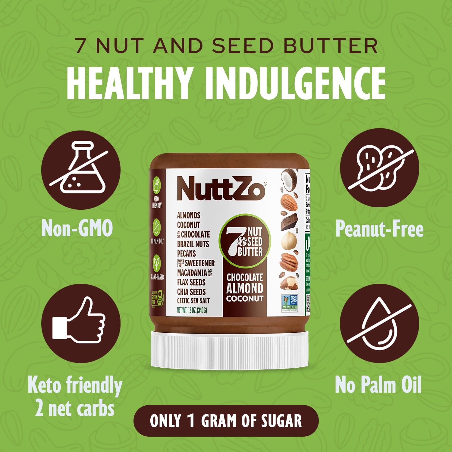 (2 pack) NuttZo, Dark Chocolate Almond Coconut 7 Nut & Seed Butter, Plant-Based, No Palm Oil,12 oz Jar