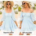 thumbnail image 3 of Vestido de verano con mangas abullonadas y cuello cuadrado con lazo en la espalda para mujer, minivestido corto con línea A, XL, 3 of 5