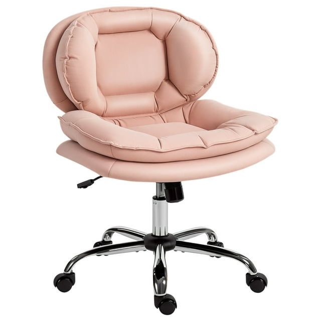 HOMCOM Criss Cross Office Chair with Wheels, Armless Wide Desk Chair, Pink