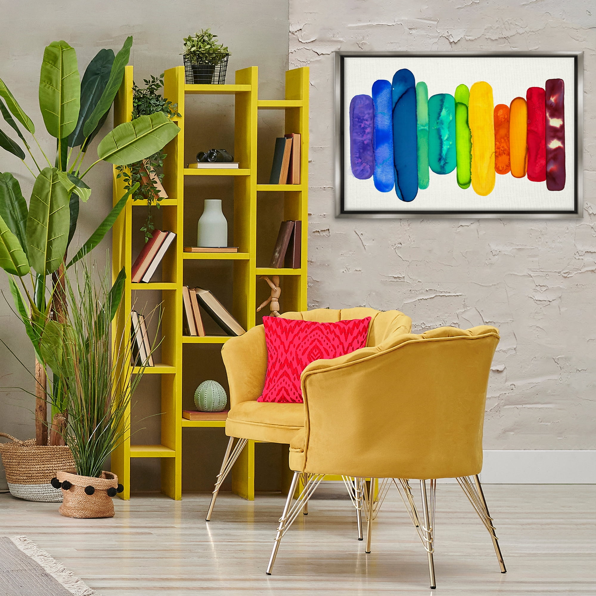 Stupell Industries Rainbow Ombre Shapes Abstract Painting Gray Floater Framed Canvas Art Print Wall Art, 31 x 21