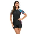 thumbnail image 2 of IBTOM CASTLE Women's One Piece Rash Guard Swimsuit UV Protection Floral Printed Surfing Zipper Swimwear Bathing Suit Beachwear M Black + Pink Leaves, 2 of 8