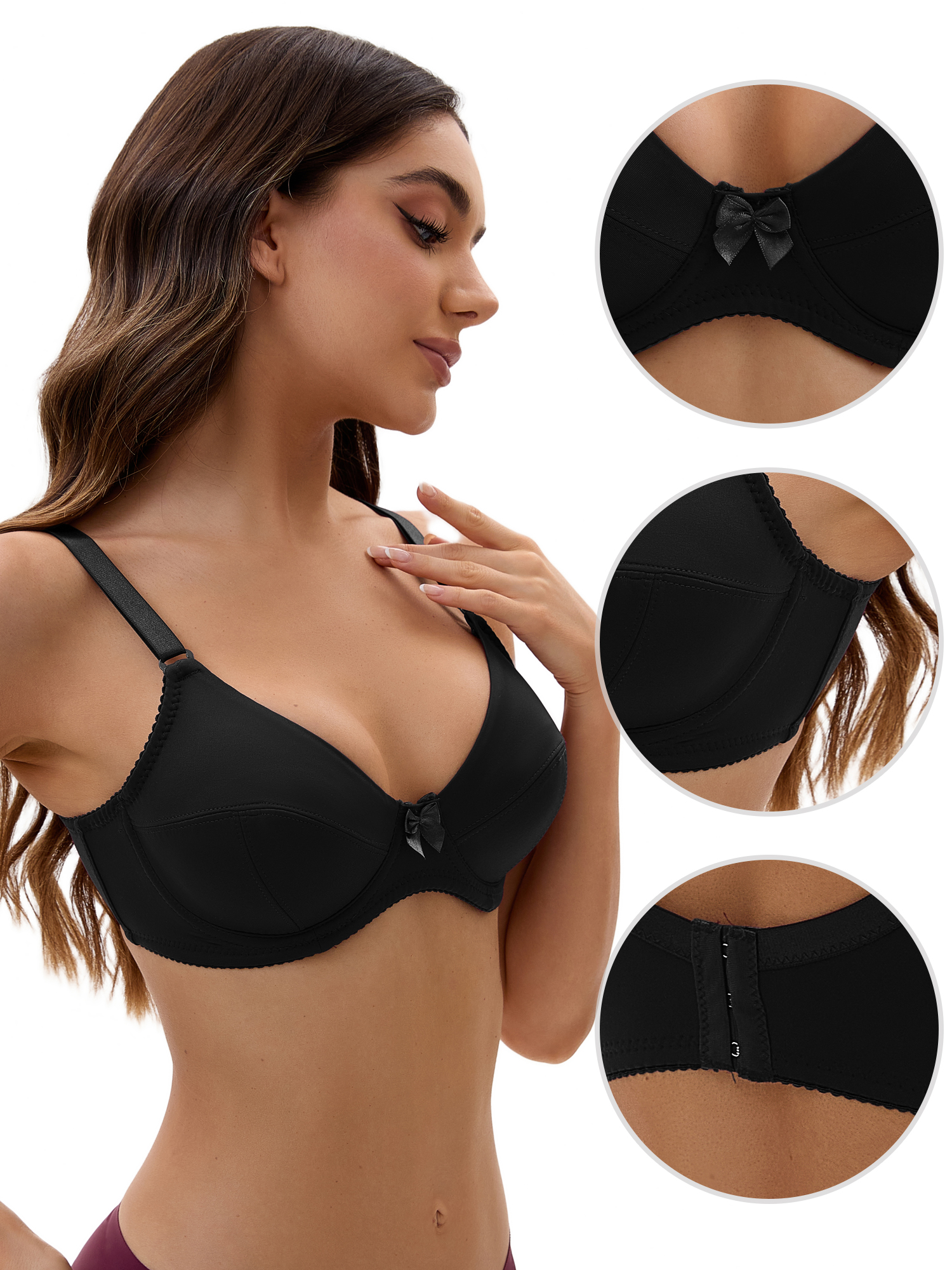 DARING DIVA Women's V Neck Adjustable Strap Underwire Push Up Bras Black 38 D