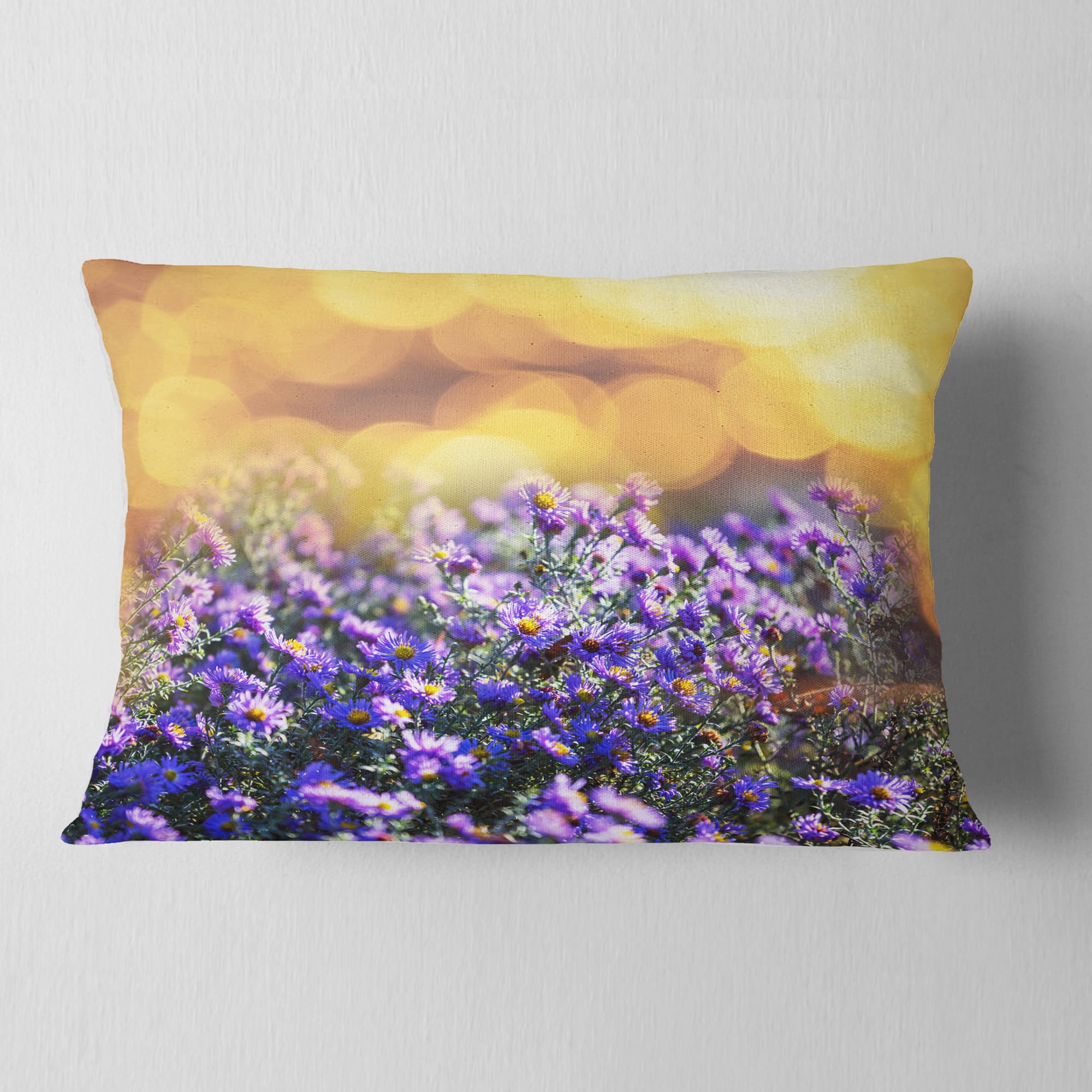 Designart Purple Flowers on Brown Background - Flower Throw Pillow - 12x20