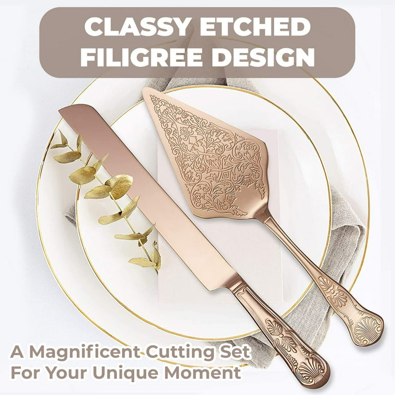 Orblue Wedding Cake Knife and Server Set Premium Beautifully Engraved Cutting Set Elegant Keepsake for Newlyweds Rose Gold Walmart