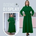 thumbnail image 4 of GRACEART Church Clergy Dress for Women Long Sleeve A Line Elegant Maxi Dress with Tab Insert Stand Collar and Belt, 4 of 12