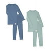 Sleep On It 4-Piece 100% Organic Cotton Rib Knit Pajama Sets for Boys & Girls, Blue & Green, Size 7