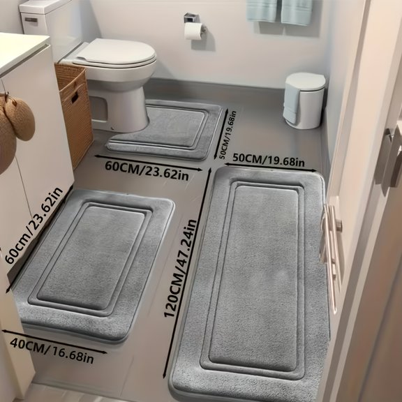3 Pack Bathroom Rugs Set - Highly Absorbent Non-Slip Bath Mats, 25D Thick Soft Shower Mat for Heavy Traffic, Modern Bathroom Decor, Machine Washable