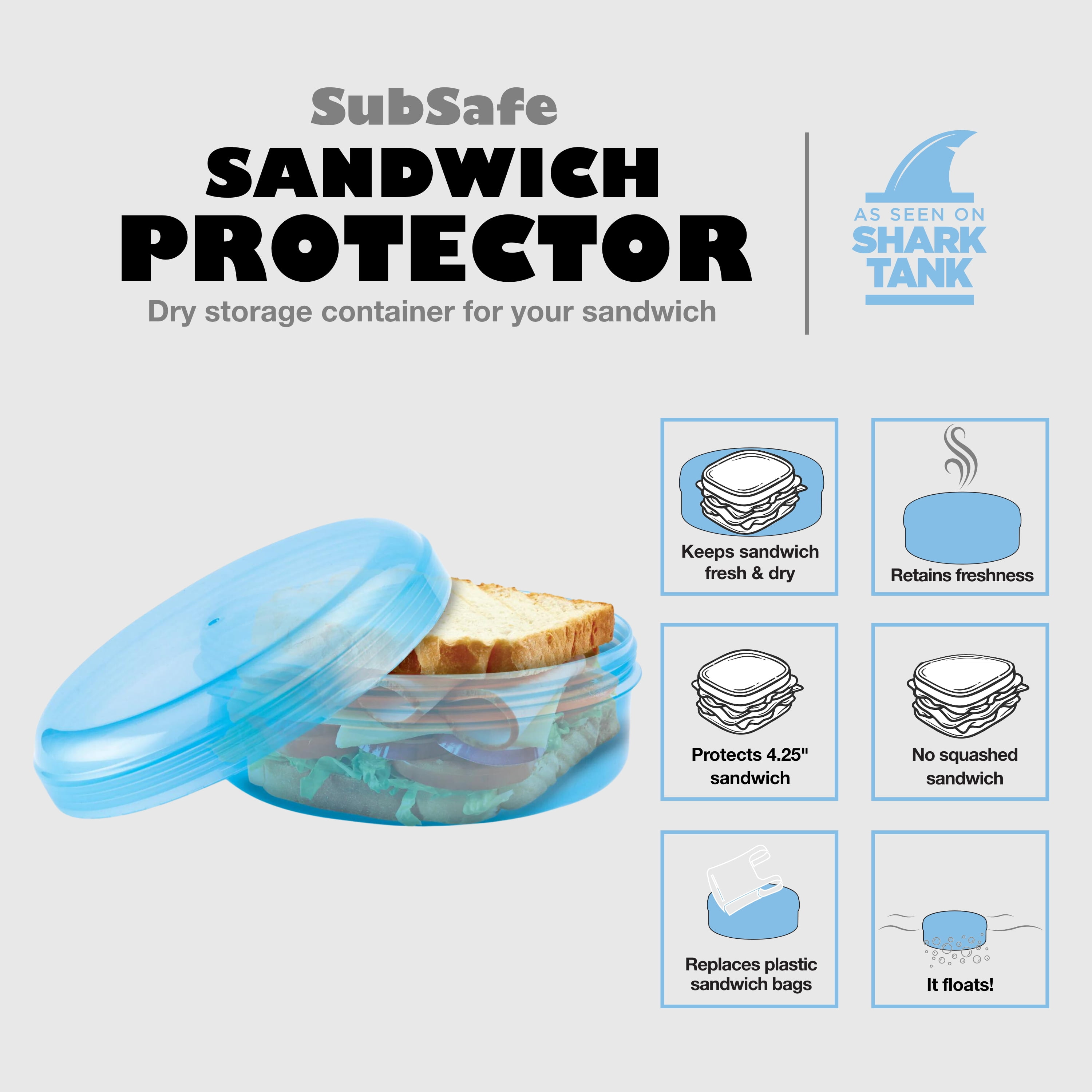 SubSafe Sandwich Safe, 2 Pack – This Reusable Sandwich Container Keeps Your Sandwich Safe, Not Soggy – For Square Bread – Ideal Boating & Cooler Accessory – As Seen On Shark Tank, Makes a Great Gift