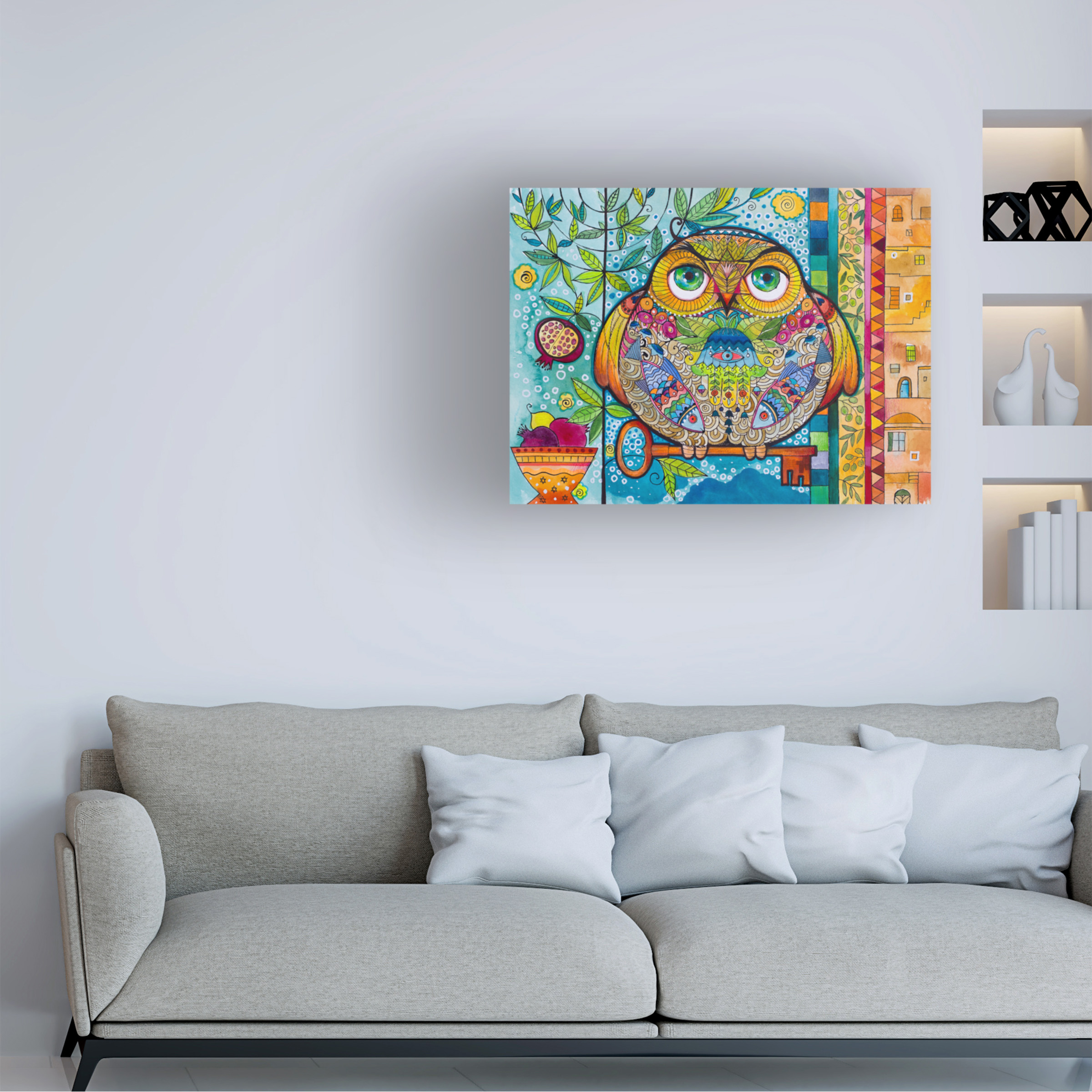 Trademark Fine Art 'Judaica Folk Owl' Canvas Art by Oxana Ziaka