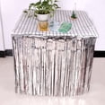 thumbnail image 3 of Juego de 2 faldas de mesa con flecos de papel metálico, rodapié desechable de oropel para desfile, fiesta, cumpleaños, 3 of 5