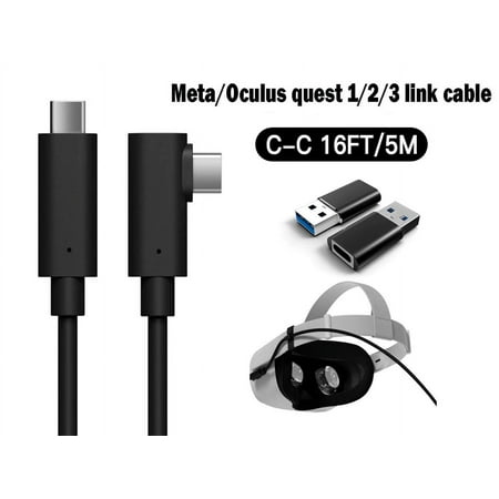 Compatible for Oculus Link Virtual Reality Headset Cable for Quest 2 / Quest and Gaming PC, 90 Degree Angled USB3.0 Type C to C High Speed Data Transfer & Fast Charging (16ft/5m) with USB C-A adapter