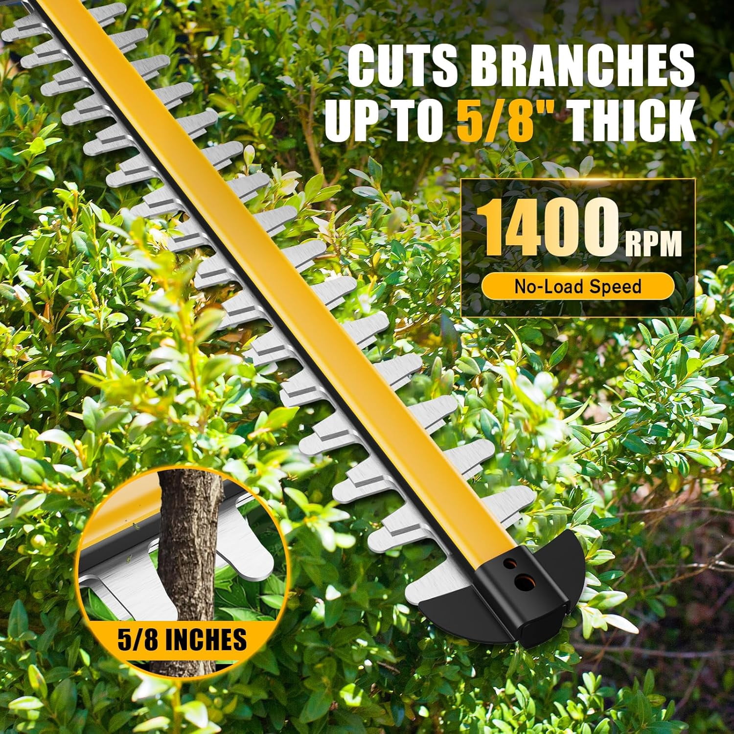 Cordless Hedge Trimmer Compatible with DeWalt 20V  Battery, 22-Inch Electric Bush Trimmer with Dual-Action Blade for Gardening