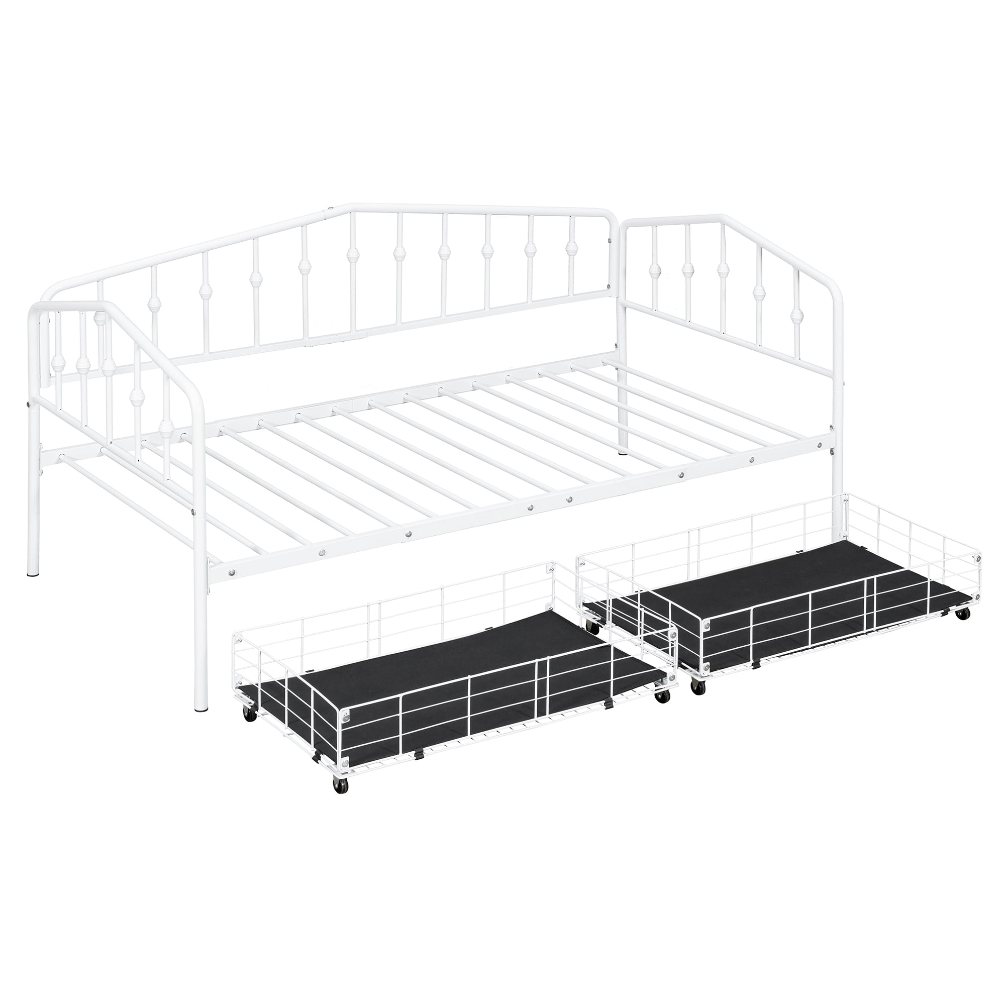 GARITIN Twin Size Metal Daybed with 2 Drawers, Storage Daybed Frame with Drawers for Bedroom Guest Room, White
