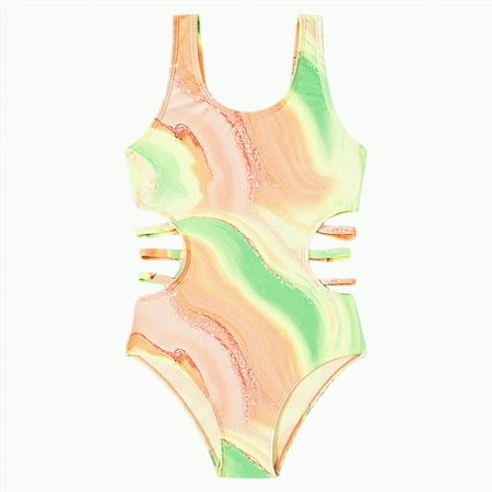 Gubotare Swimsuits for Teen Girls Girls One Piece Swimsuits Crossback Swimwear Beach Bathing Suit Size 9-10 (Yellow 9-10 Years)