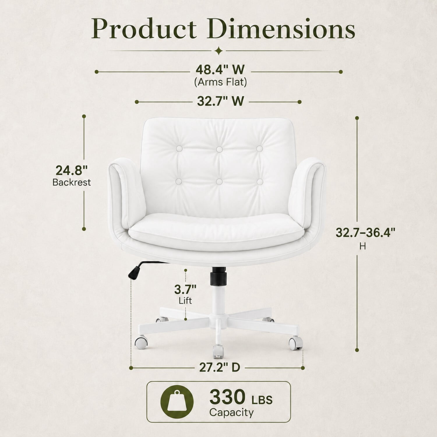 Easy4Home Criss Cross Office Chair with Wheels and Adjustable Armrests, Wide Seat PU Leather Swivel Computer Desk Chair, White