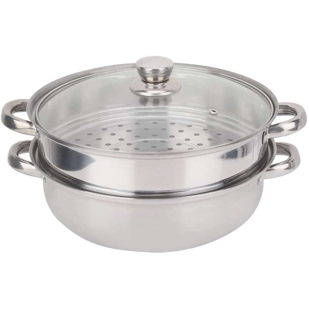 Selm 3 Piece Stainless Steel Steamer Cooking Pot Set,Safe and Durable Steamer Pan Set with Glass