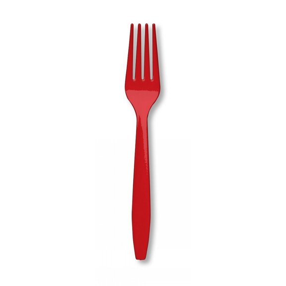 Premium 24 Count Plastic Forks - Classic Red