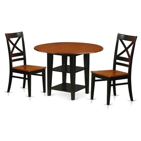 East West Furniture Sudbury 3-piece Dining Set with X-Back Chairs in Black