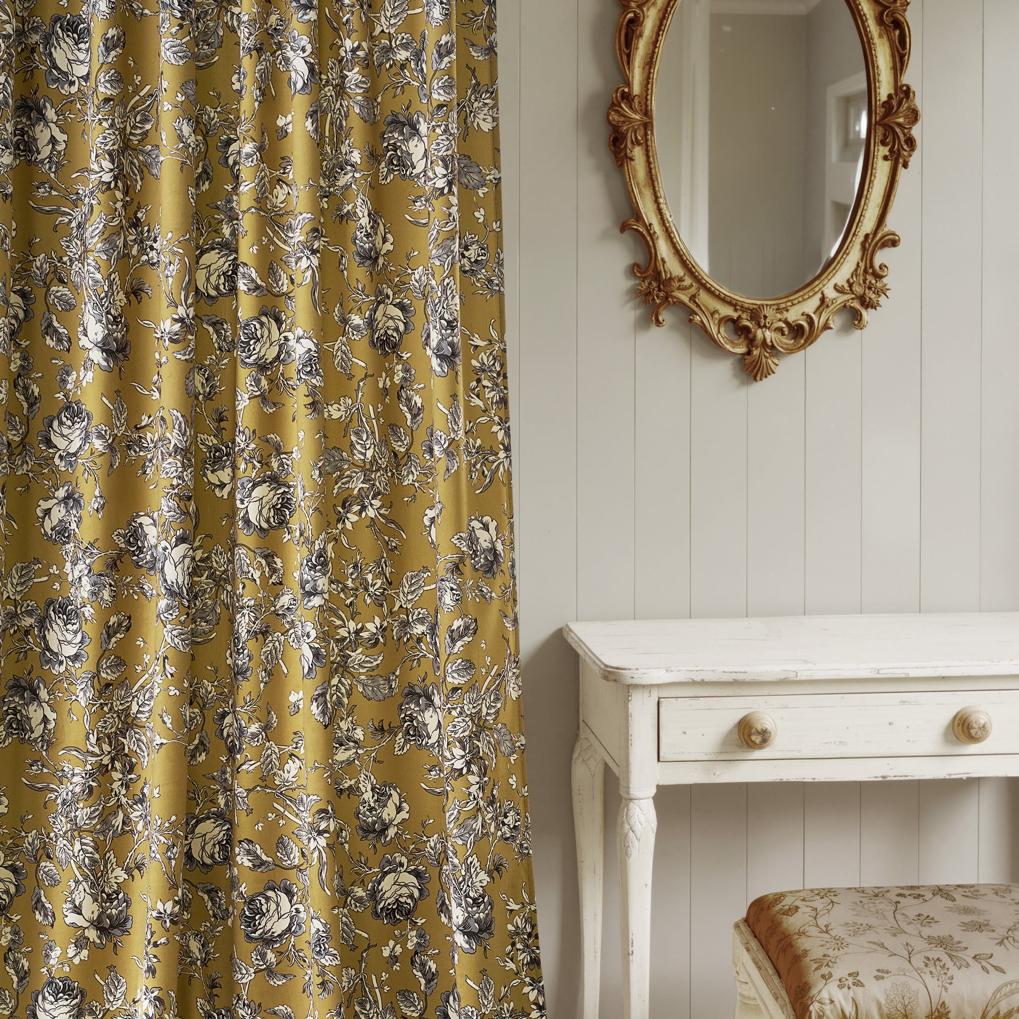 StangH Vintage Floral Velvet Curtains, Rose Patterned Drapes with Privacy Thermal Insulated Neoclassical Style for Dining Room, Mustard Yellow, W52 x L96, 2 Panels