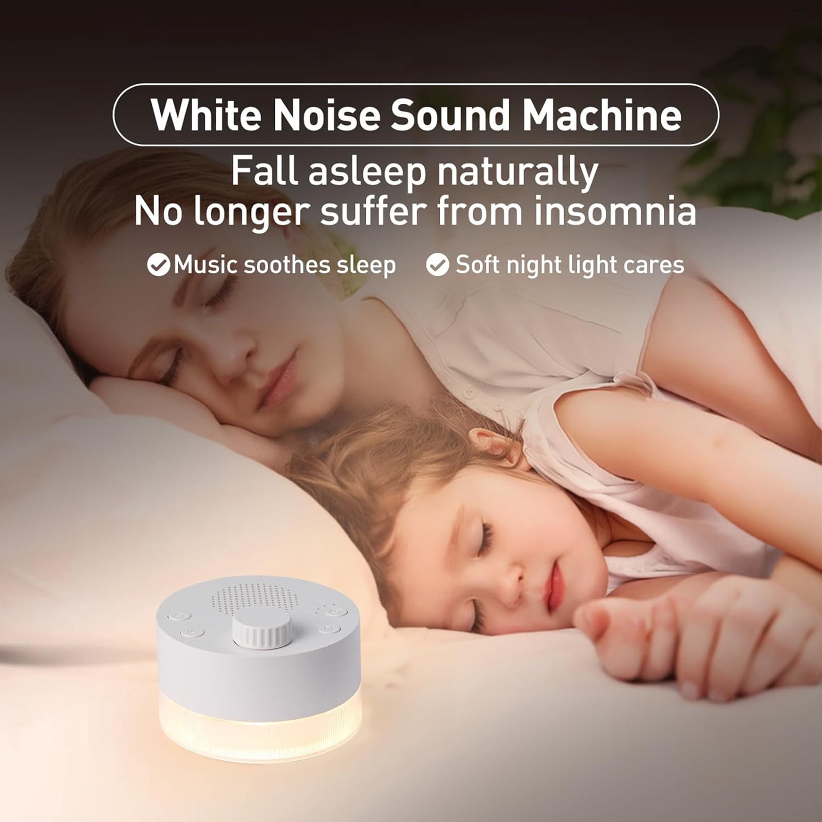 Baby Sleep Aid Machine With 24 Sounds Adjustment Warm Lighting 4 Timer Setting For Home and Travel