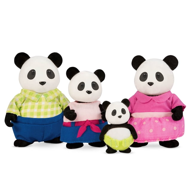 Li'l Woodzeez – The Skyhopper Panda Family – Set of 4 Collectible Posable Panda Figures with Storybook – Pretend Play Doll Figures – Gift Toy for Kids Age 3+