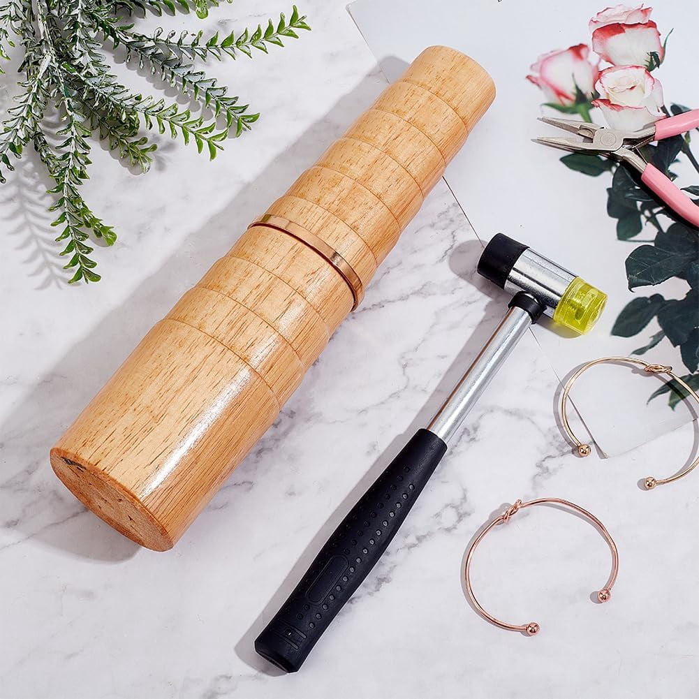 1 Set Oval Bracelet Mandrel for Jewelry Making Wooden Bracelet Mandrel Sizer Bracelets Mandrel Bangle Shaper Tool Wire Wrapping Tool with Rubber Hammer for Jewelry Crafts Making and Repair