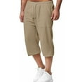 thumbnail image 4 of Men's Cotton Linen Pants 3/4 Quarter Waistband Loose Pant Casual Solid Color Drawstring Cropped Pants with Pockets, 4 of 6