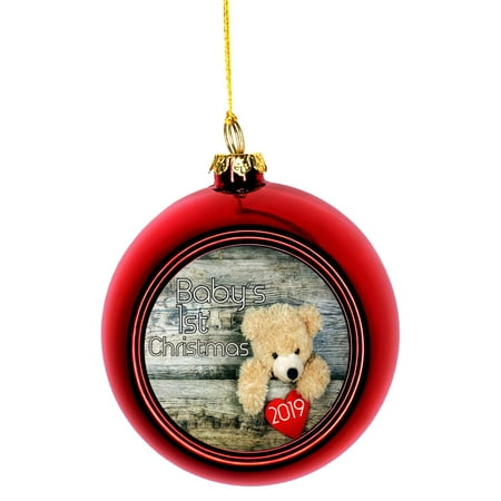 Teddy Bear Christmas Tree Baby's 1st Christmas Ornament 2019 Teddy Bear First Bauble Christmas Ornaments Red Bauble Tree Xmas Balls ()