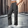 thumbnail image 2 of Wide Leg Cargo Sweatpants for Women High Waist Drawstring Baggy Lightweight Fleece Winter Track Pants with Muti Pockets Dark Gray, 2 of 7