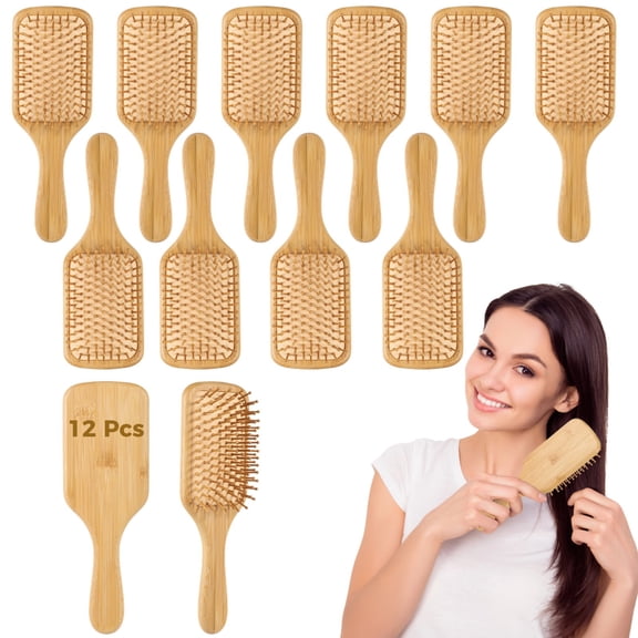12 Pcs Wooden Hair Brushes, Air Cushion Massage Comb, Wood Scalp Massager, Bulk Natural Wood Hairbrush for All Hair Types