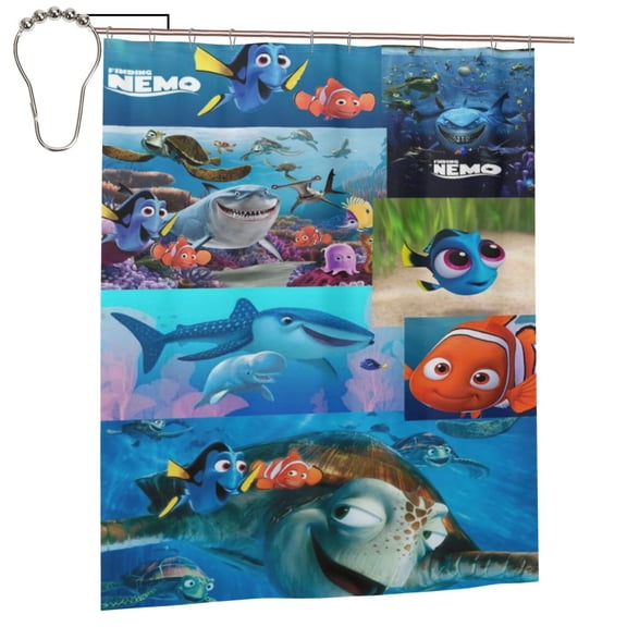 Finding Nemo Shower Curtain, Lovely Cartoon Shower Curtains Set for Kids Boys Girls College Dorm Bathroom, Waterproof Restroom Bathtub Decor Accessories with 12 Hooks 60"X72" Iron