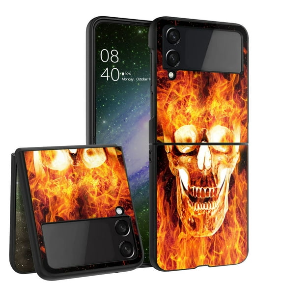 ANJ  Hard Protective Printed Case Cover Compatible with Samsung Galaxy Z Flip 4 - Flame on Skullcap