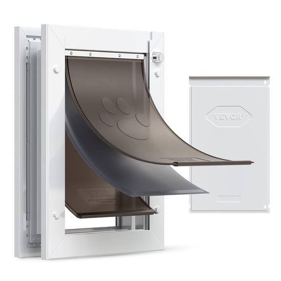 VEVOR Pet Door, Medium, with Three Magnetic Flaps and Metal Frame, Strong and Weatherproof Dog Door for Interior and Exterior Doors, Easy to Install, Easy In-and-Out Access for Doggies, White