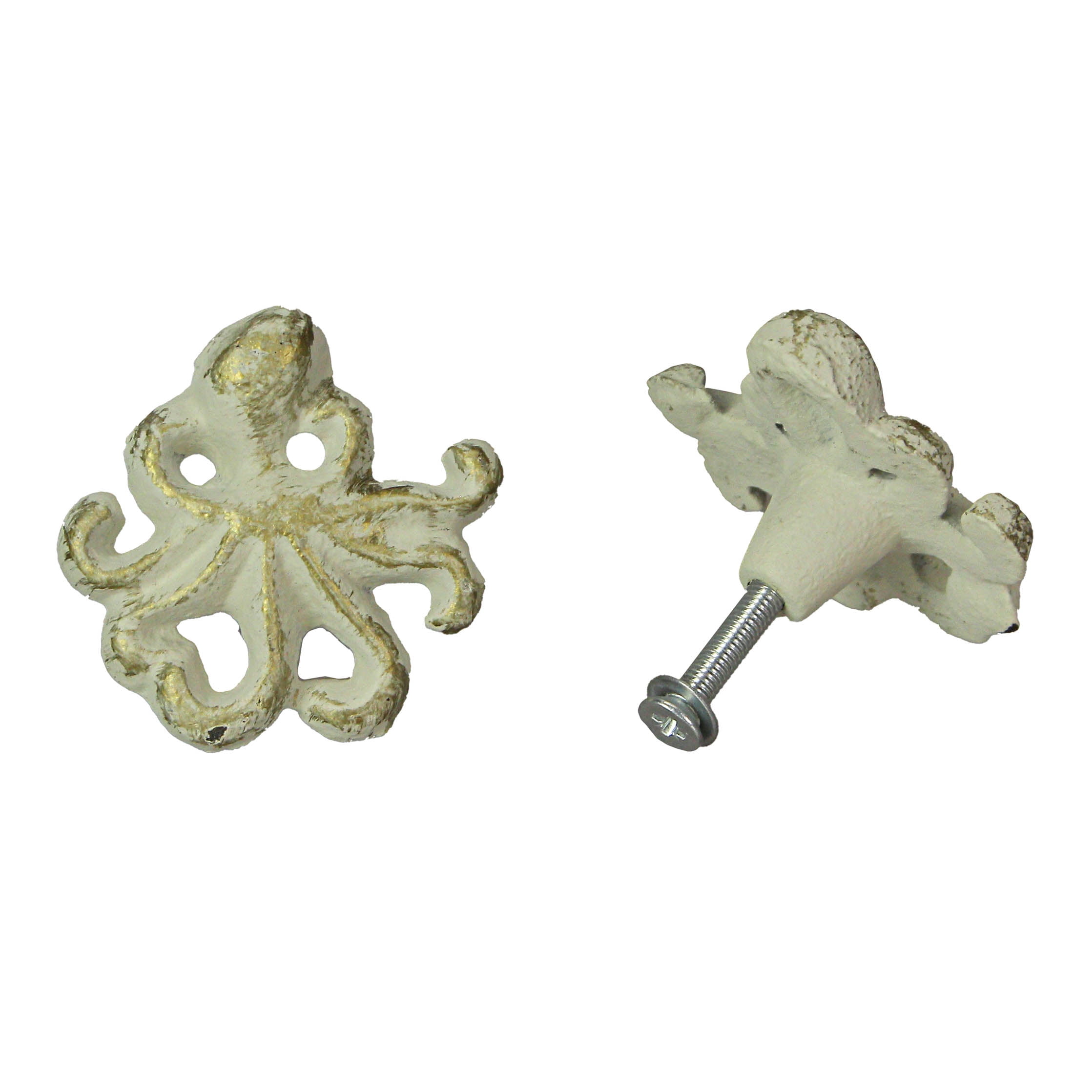 Zeckos White Cast Iron Octopus Drawer Pulls Cabinet Knob Set of 6