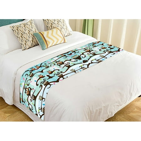 Bed Scarves GCKG Cute Animal Bed Runner, Wild Barn Owls Sitting on the Branches of Trees Bed Runners Scarves Bed Decoration 20x95 inch ()