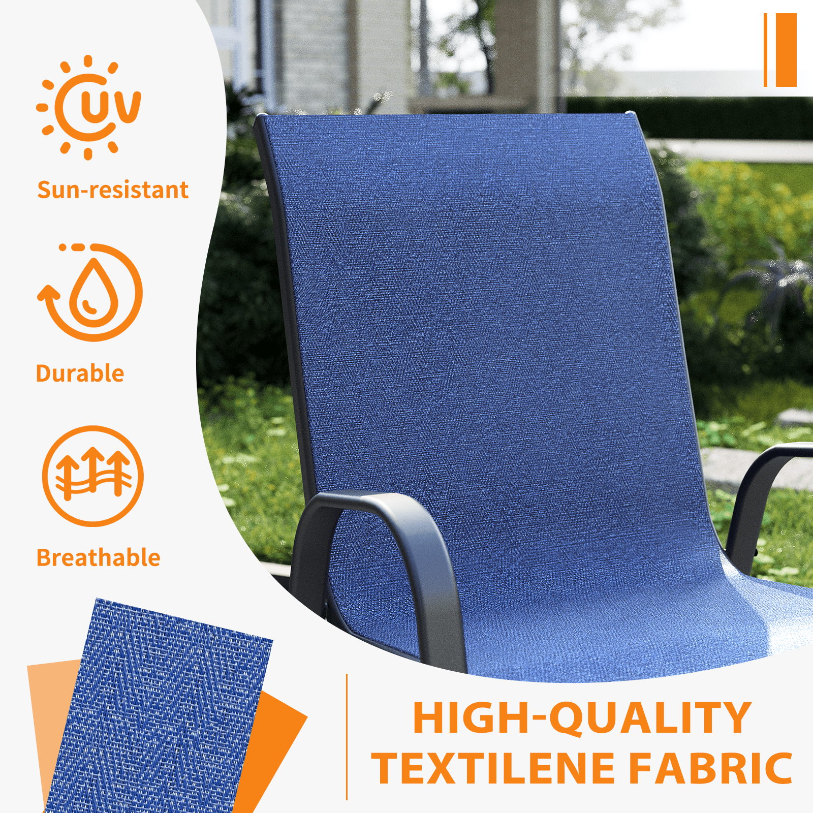 ELPOSUN Patio Chairs Set of 4, Outdoor Stackable Dining Chairs for All Weather, Breathable Garden Outdoor Furniture for Backyard Deck, Deep Blue