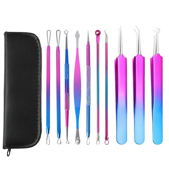 10PCS Acne Tool Kit Steel Blackhead Tweezers Kit Comedone Extractor with Case