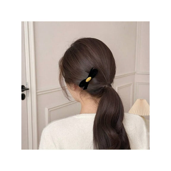 Vintage Pearl Hair Clip Barrette Black Velvet Barrette Clip Satin Ribbon Bow Headpieces Pearl Head Clip Headwear Black Satin Bow Hair Accessories for Women 1 pcs