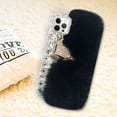 thumbnail image 5 of Compatible with iPhone 15 Pro Max Plush Furry Case with Luxury Bling Diamond Rhinestones Cute 3D Fox Head Women Girls Winter Warm Shockproof Protective Cover, Black, 5 of 11