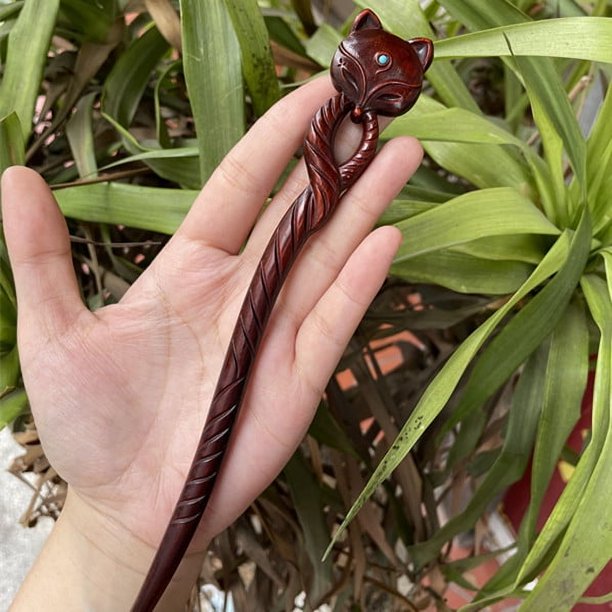 Horquilla antigua tallada en madera de sándalo rojo lobular, placa para el cabello, artesanías de madera pulida a mano, regalos antiguos de caoba