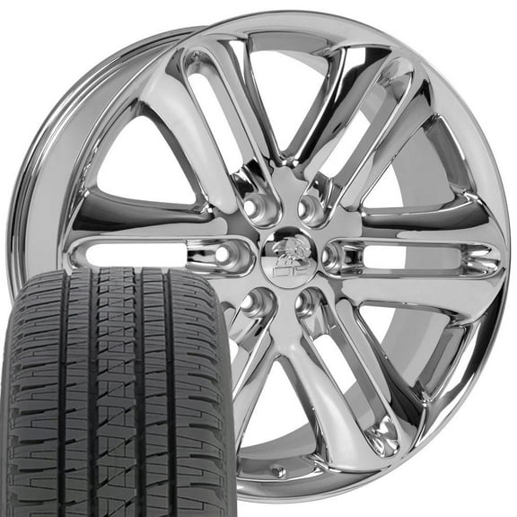 OE Wheels FR76 22 Inch Rims and Tires Fit F-150 Style 6x135 22x9 Chrome - Hollander 3918 - Dueler H/L Alenza 285/45-22 (Set of 4)