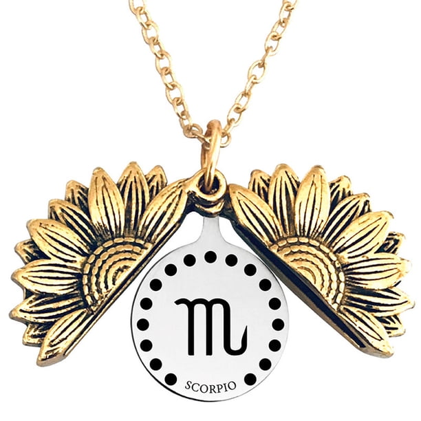 Collar para mujer, joyería para mujer, collar con medallón de girasol de las 12 constelaciones, colgante de girasol con letra inspiradora, collar de cadena para clavícula, joyería para mujer, collar p