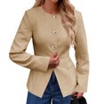 thumbnail image 3 of Solid Long Sleeveless Women Slim Fit Crew Neck Work Office Blazer Coat, 3 of 6
