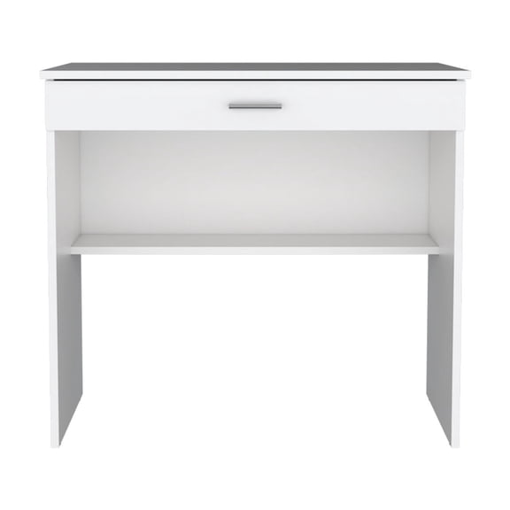 Sturdy Two - Leg Office Desk in White with 27.8"W Drawer