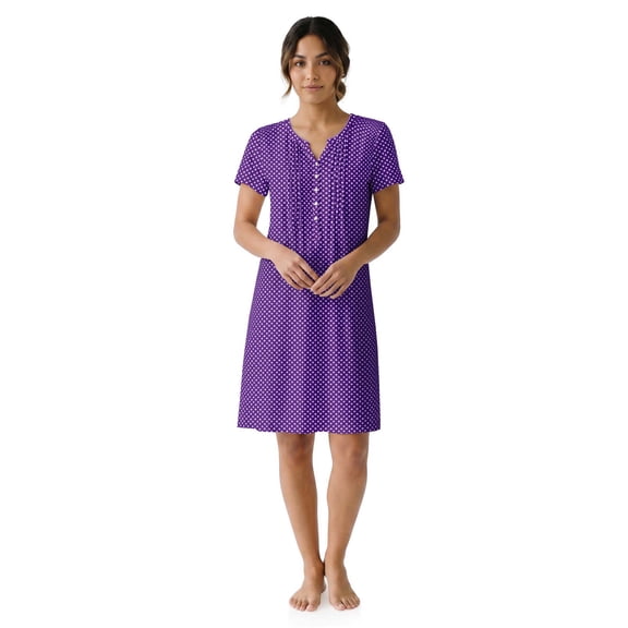 Aria Women’s Short Sleeve Split Neck Sweater Knit Nightgown, Sizes XS-5X